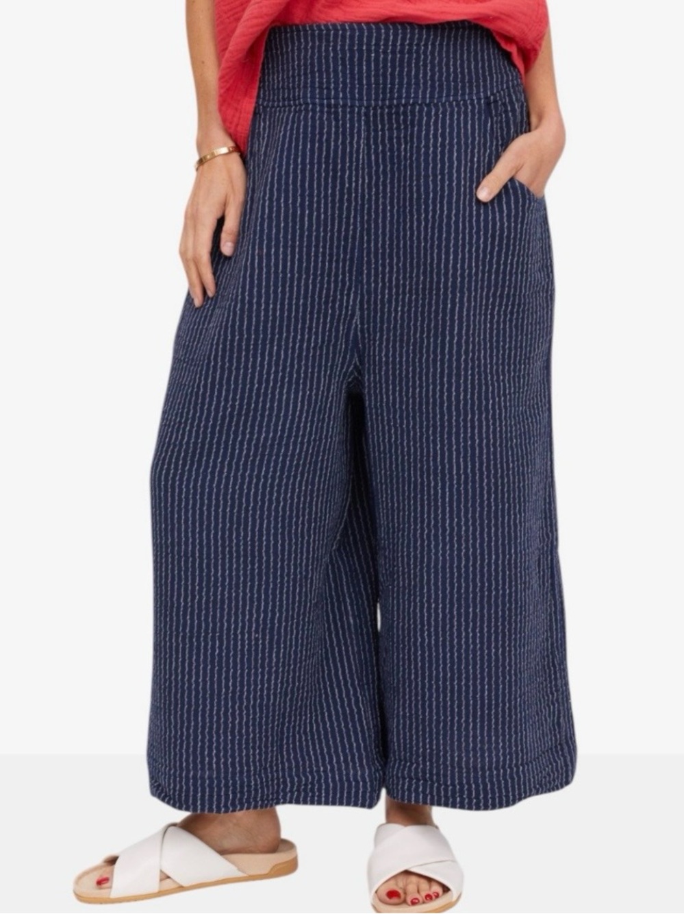 Shannon Passero NWT Tannie Culotte M Pinstripe Navy White Pull On Wide Leg Pants